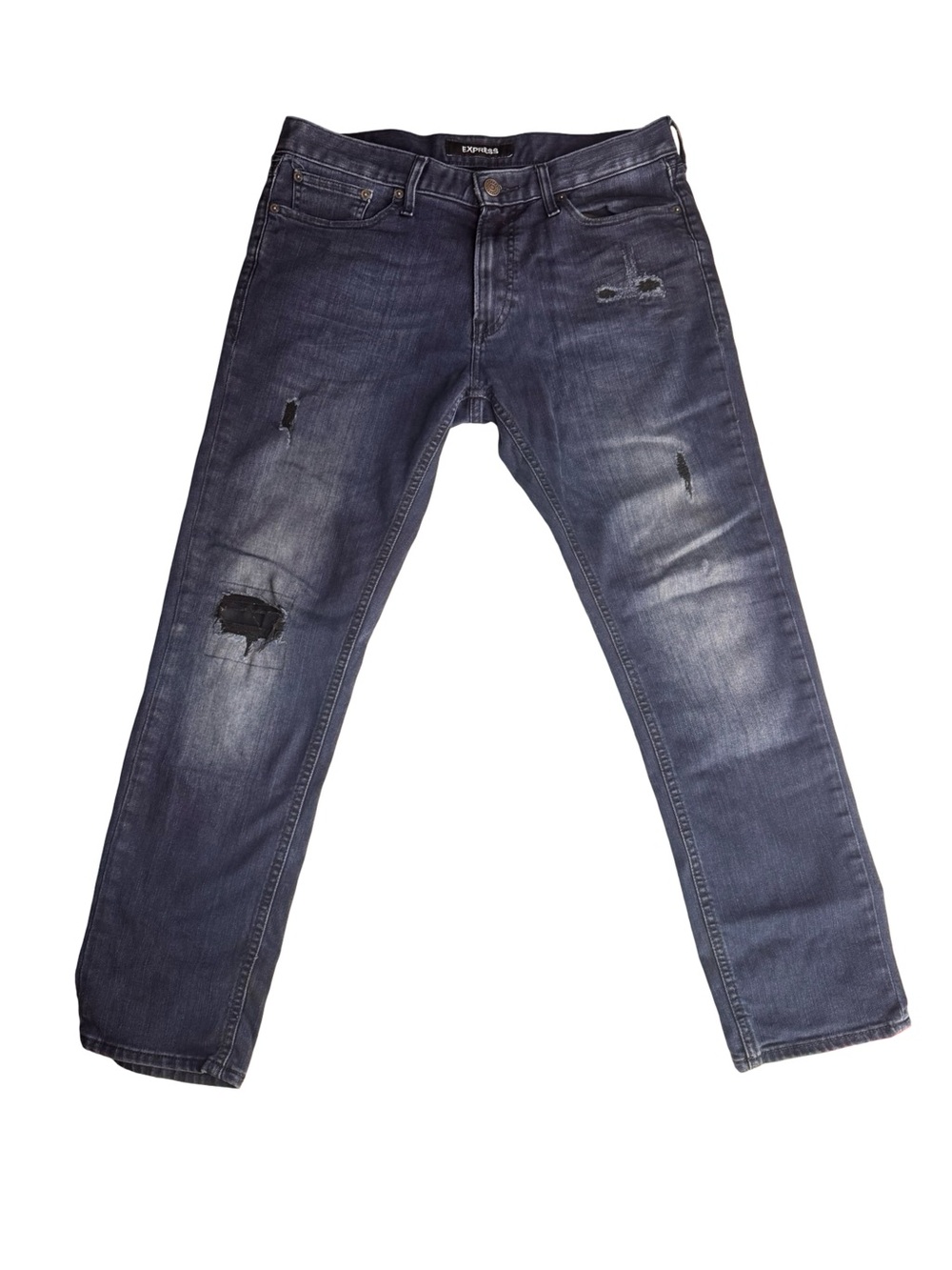 Express Men’s Slim Straight Distressed Blue Jeans